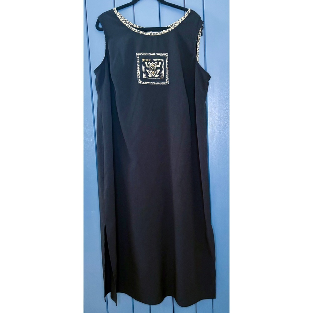 Vintage Black Frog Maxi Dress 22P Crepe Fabric Boho Whimsical Dark Cottage Core